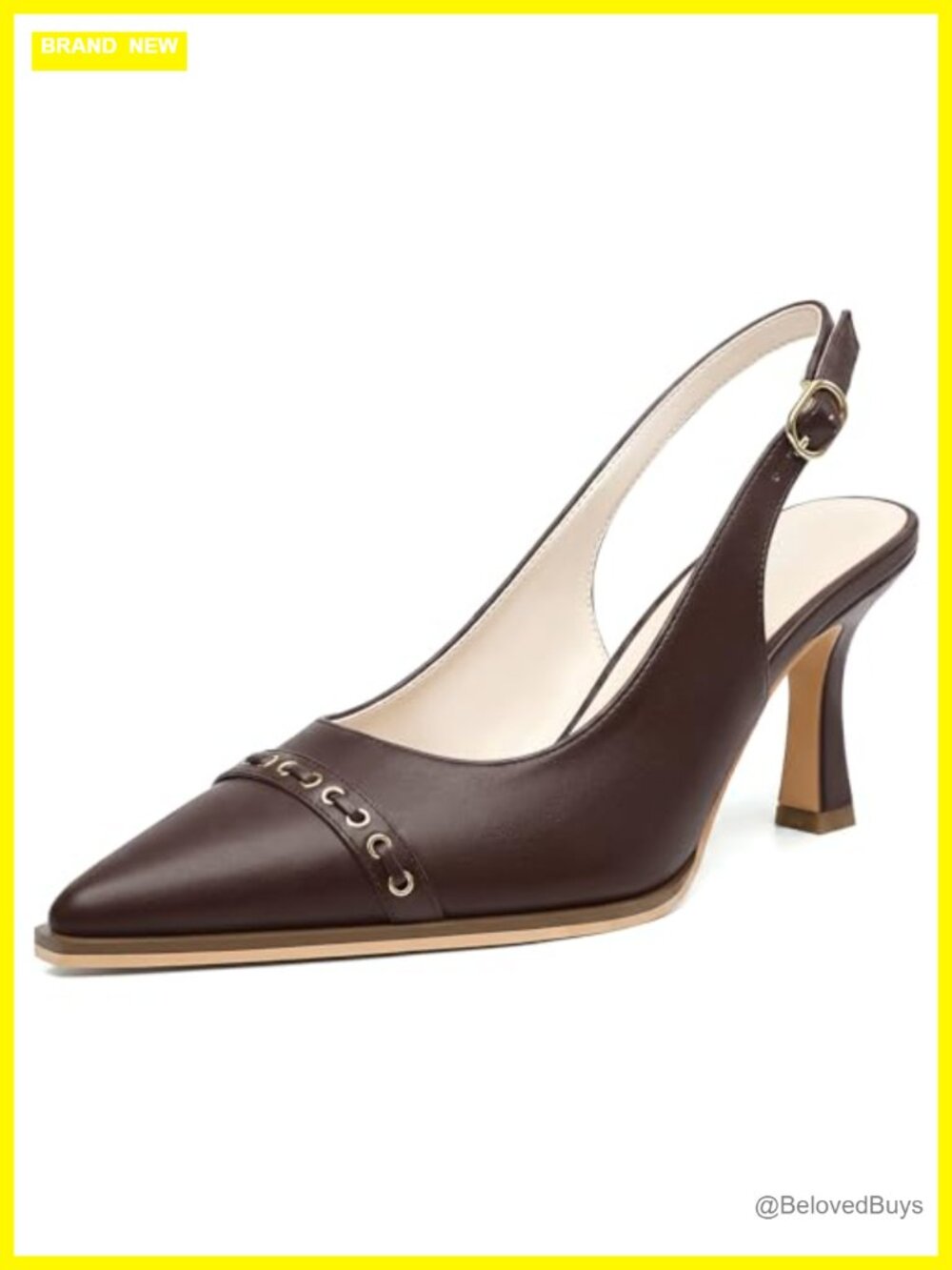 Slingback Kitten Heel Pumps Pointed Toe 3.15 Inch Heels Faux Leather